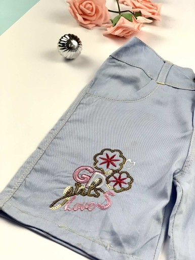 Girls gray jeans shorts with stars