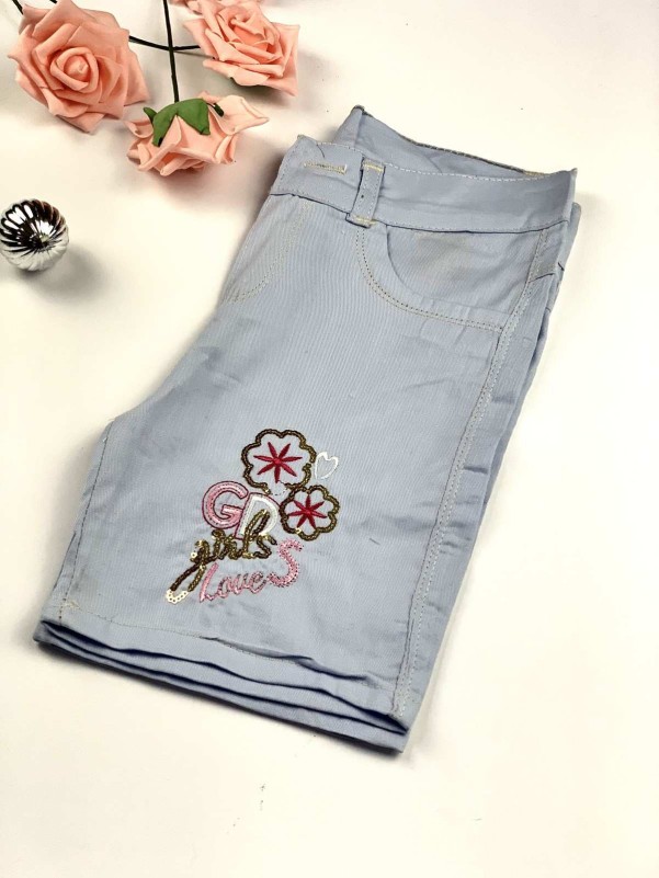 Girls gray jeans shorts with stars