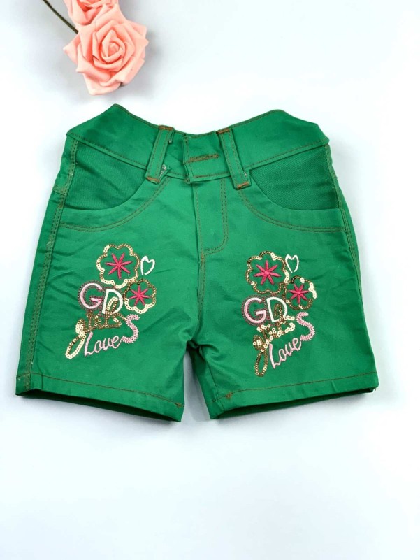 Girls' green jeans shorts GIRLS