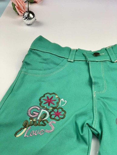 Girls' green jeans shorts GIRLS