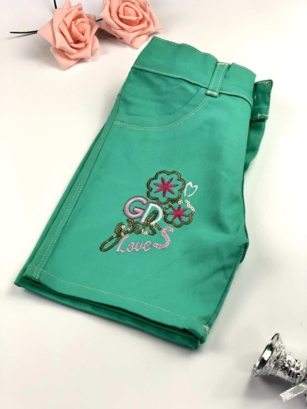 Girls' green jeans shorts GIRLS