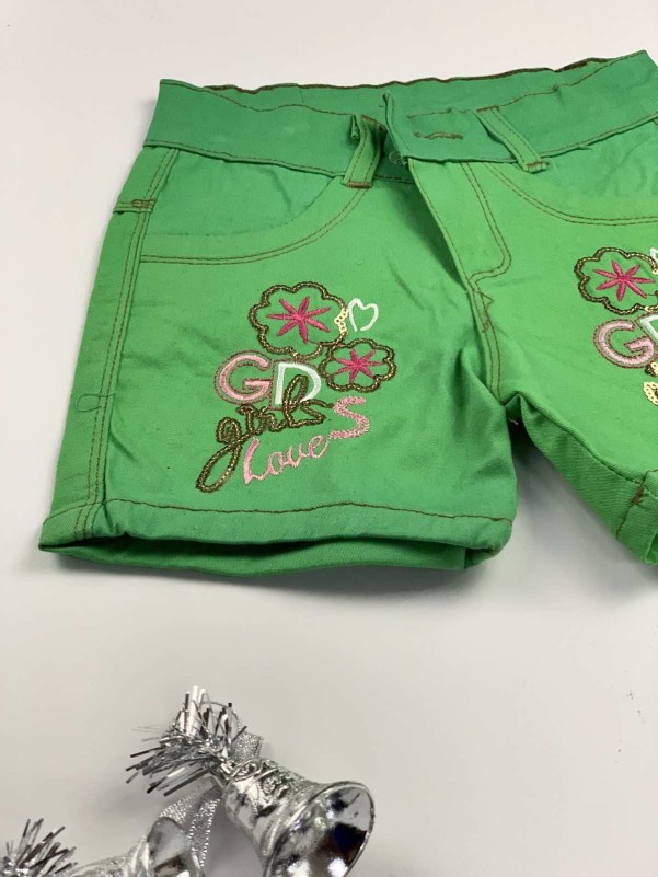 Girls' green jeans shorts GIRLS