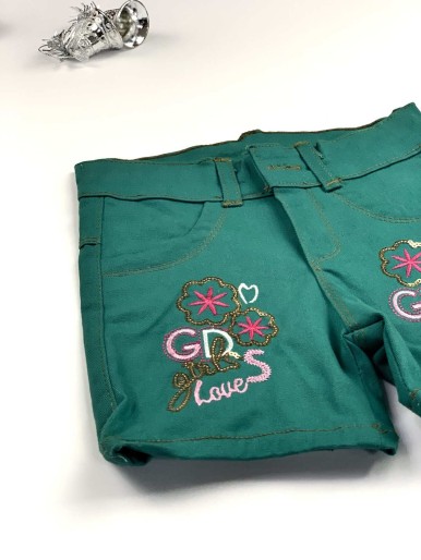 Girls' green jeans shorts GIRLS