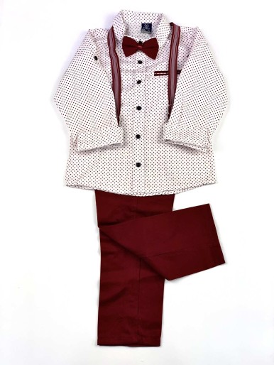 Boys' red set with colored shirt and suspenders