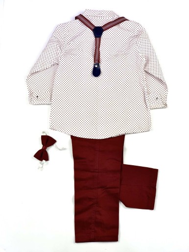 Boys' red set with colored shirt and suspenders