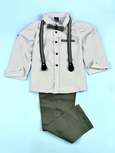 Boys green set with colored shirt and suspenders