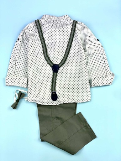 Boys green set with colored shirt and suspenders