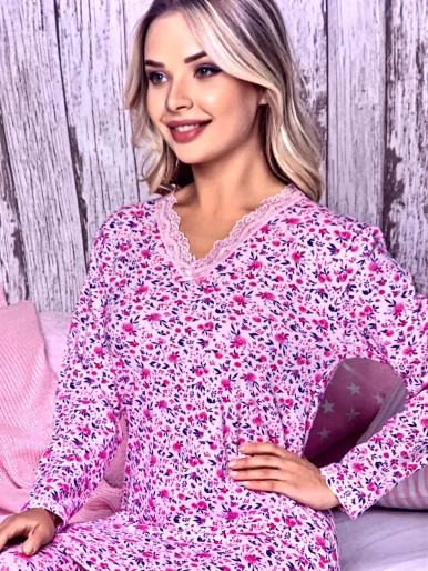 Pink pajama with blue and red floral print