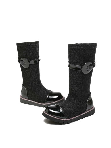 Girls Buckle Decor Boots