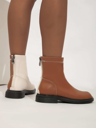 Colorblock Back Zipper Boots