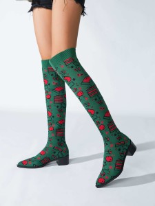 Christmas Graphic Knit Detail Sock Boots