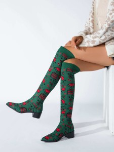 Christmas Graphic Knit Detail Sock Boots