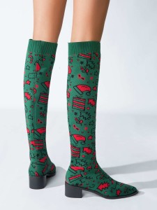 Christmas Graphic Knit Detail Sock Boots