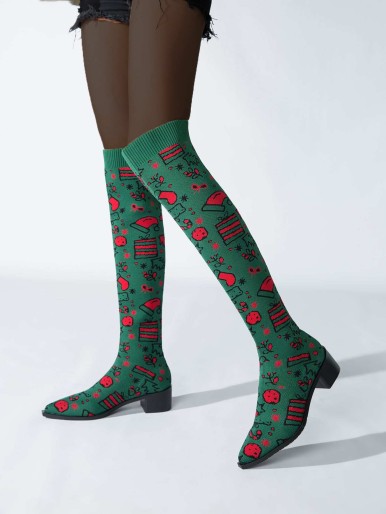 Christmas Graphic Knit Detail Sock Boots