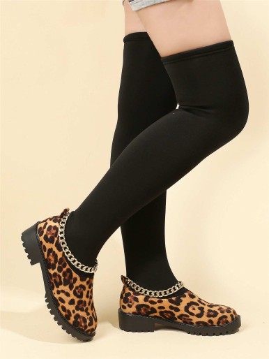 Over The Knee Leopard Graphic Sock Boots