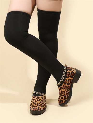 Over The Knee Leopard Graphic Sock Boots