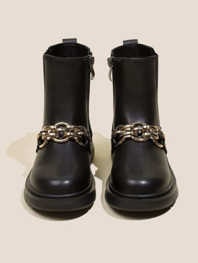 Girls Metal Decor Side Zipper Boots