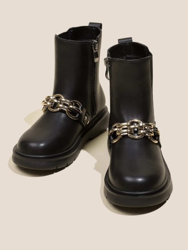 Girls Metal Decor Side Zipper Boots