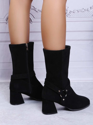 Minimalist Side Zipper Chunky Heeled Boots