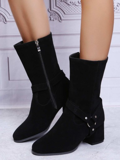 Minimalist Side Zipper Chunky Heeled Boots