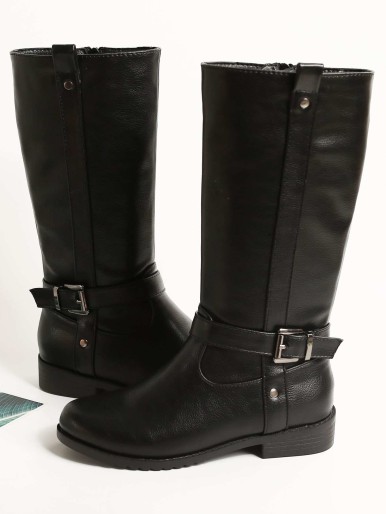 Girls Buckle & Studded Decor Boots