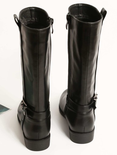 Girls Buckle & Studded Decor Boots