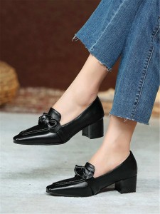 Bow Decor Chunky Heeled Loafers