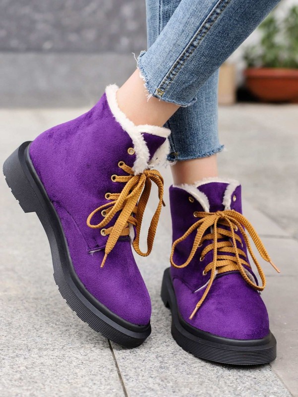 Lace-up Front Fuzzy Combat Boots