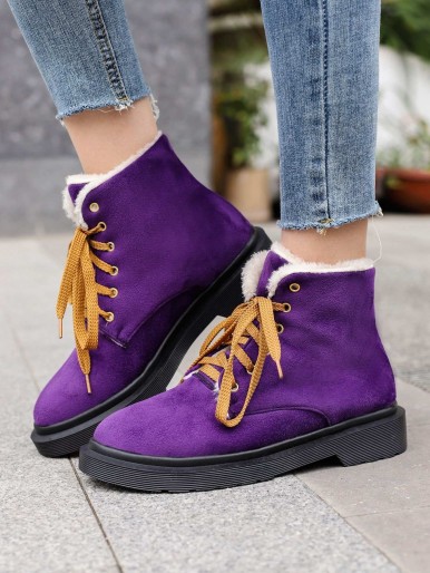 Lace-up Front Fuzzy Combat Boots