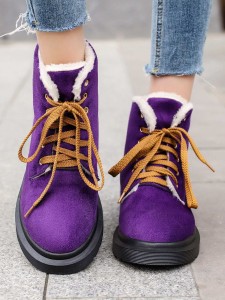 Lace-up Front Fuzzy Combat Boots