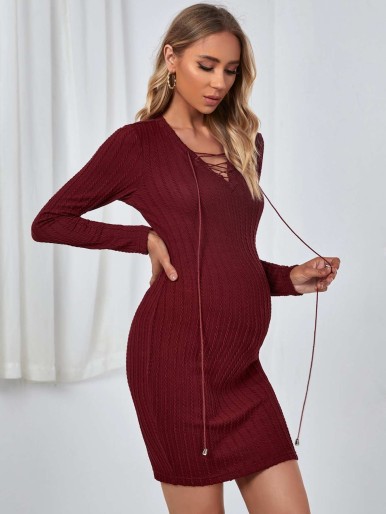 SHEIN Maternity Lace Up Front Bodycon Dress