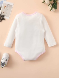 Baby Slogan Embroidery Contrast Binding Bodysuit