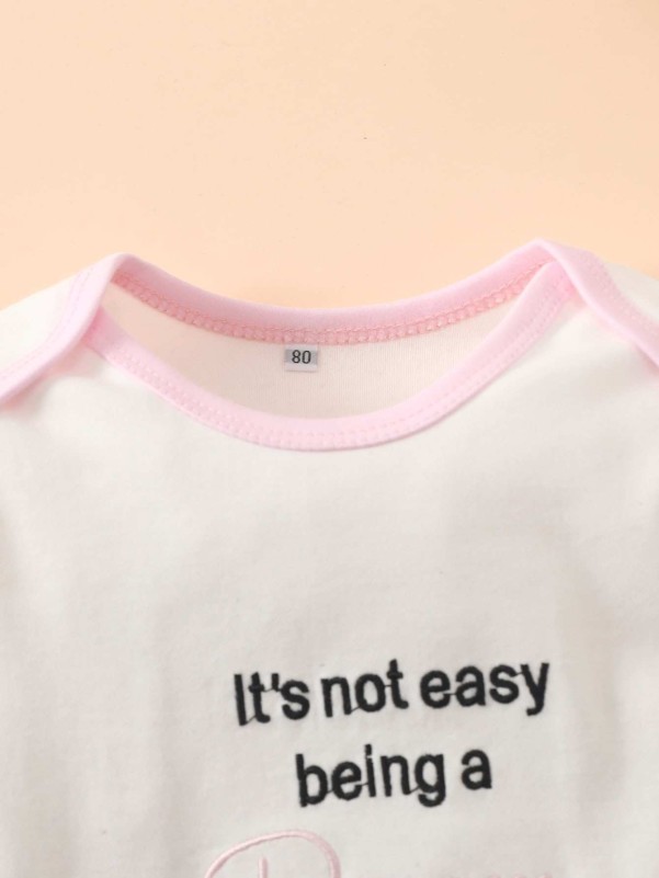 Baby Slogan Embroidery Contrast Binding Bodysuit