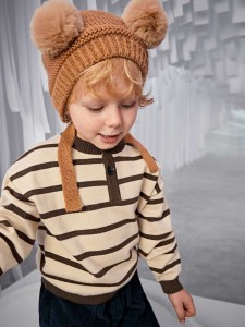 SHEIN Toddler Boys Striped Pattern Single Breasted Drop Shoulder Sweater