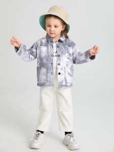 SHEIN Toddler Girls Tie Dye Patched Pocket Jacket