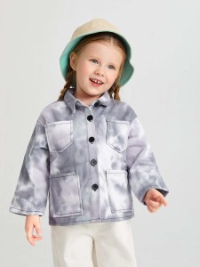 SHEIN Toddler Girls Tie Dye Patched Pocket Jacket