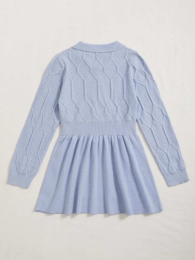 Girls Button Argyle Knit Sweater Dress