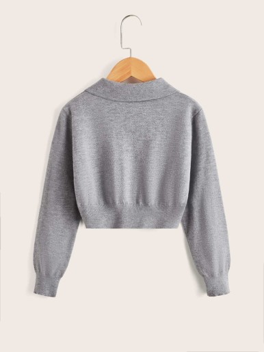 SHEIN Girls Solid Button Detail Sweater