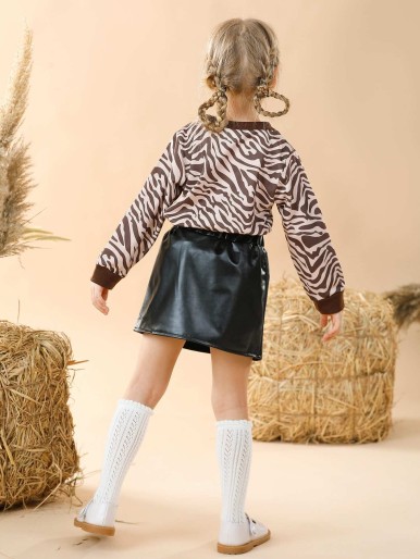 Toddler Girls Zebra Striped Sweatshirt & Elastic Waist Skirt