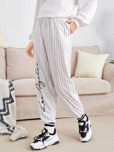 SHEIN Teen Girls Letter Graphic Striped Joggers