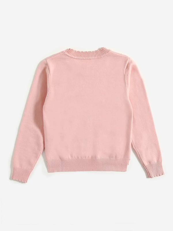 Girls Solid Heart Pattern Sweater