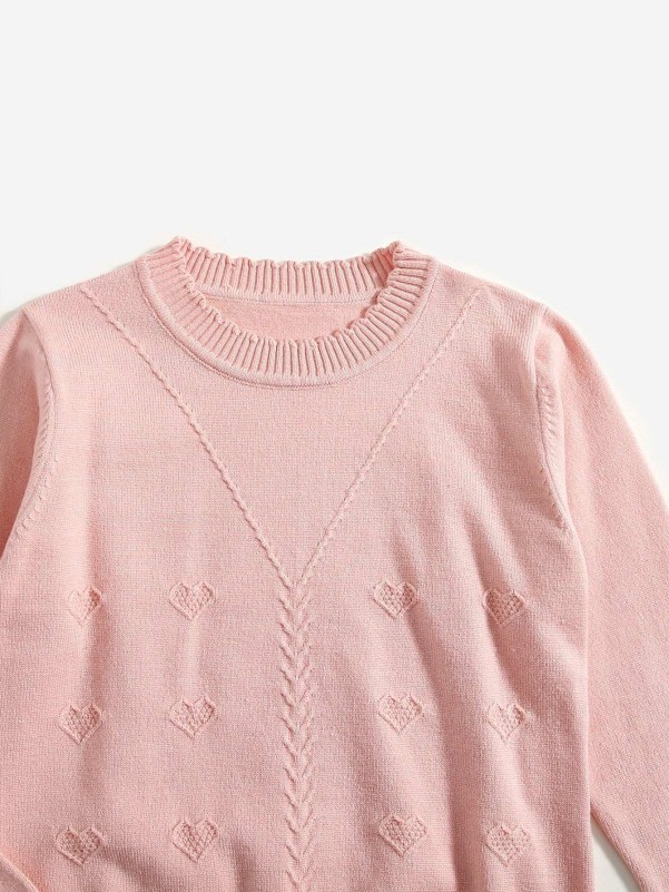 Girls Solid Heart Pattern Sweater