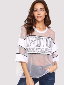 Letter Print See Through Mesh Top