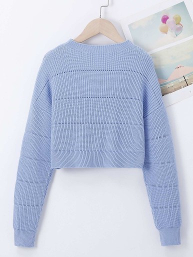 Girls Drop Shoulder Pointelle Knit Sweater