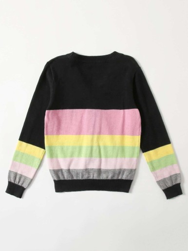 Girls Button Front Color Block Cardigan