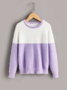 Girls Two Tone Fuzzy Sweater