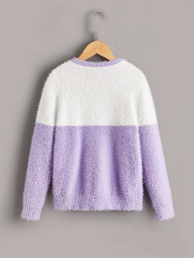 Girls Two Tone Fuzzy Sweater