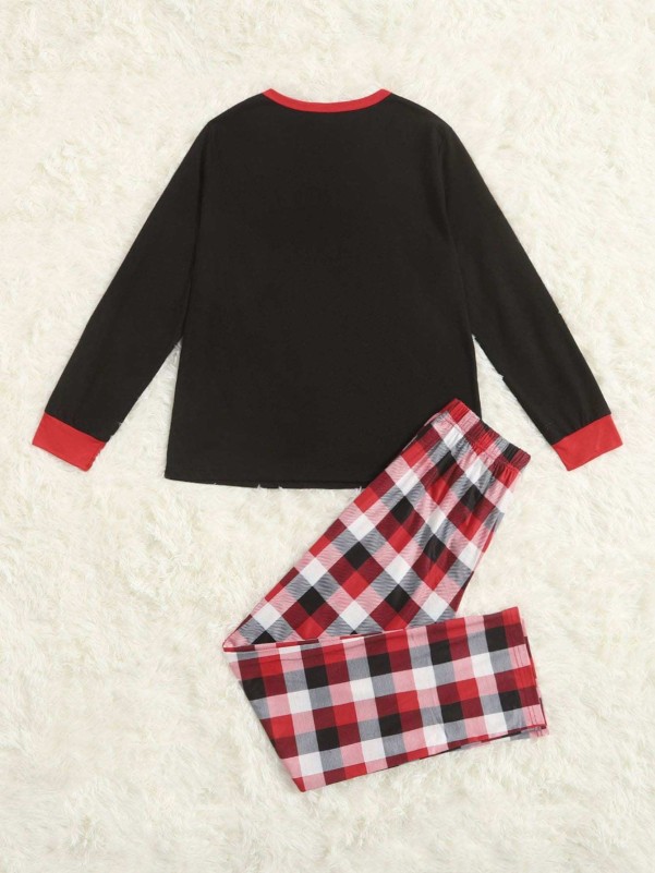 Boys 1pc Christmas Print Sleep Top & 1pc Plaid Print Sleep Pants