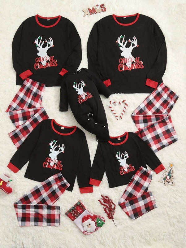 Boys 1pc Christmas Print Sleep Top & 1pc Plaid Print Sleep Pants