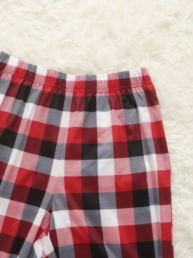 Boys 1pc Christmas Print Sleep Top & 1pc Plaid Print Sleep Pants